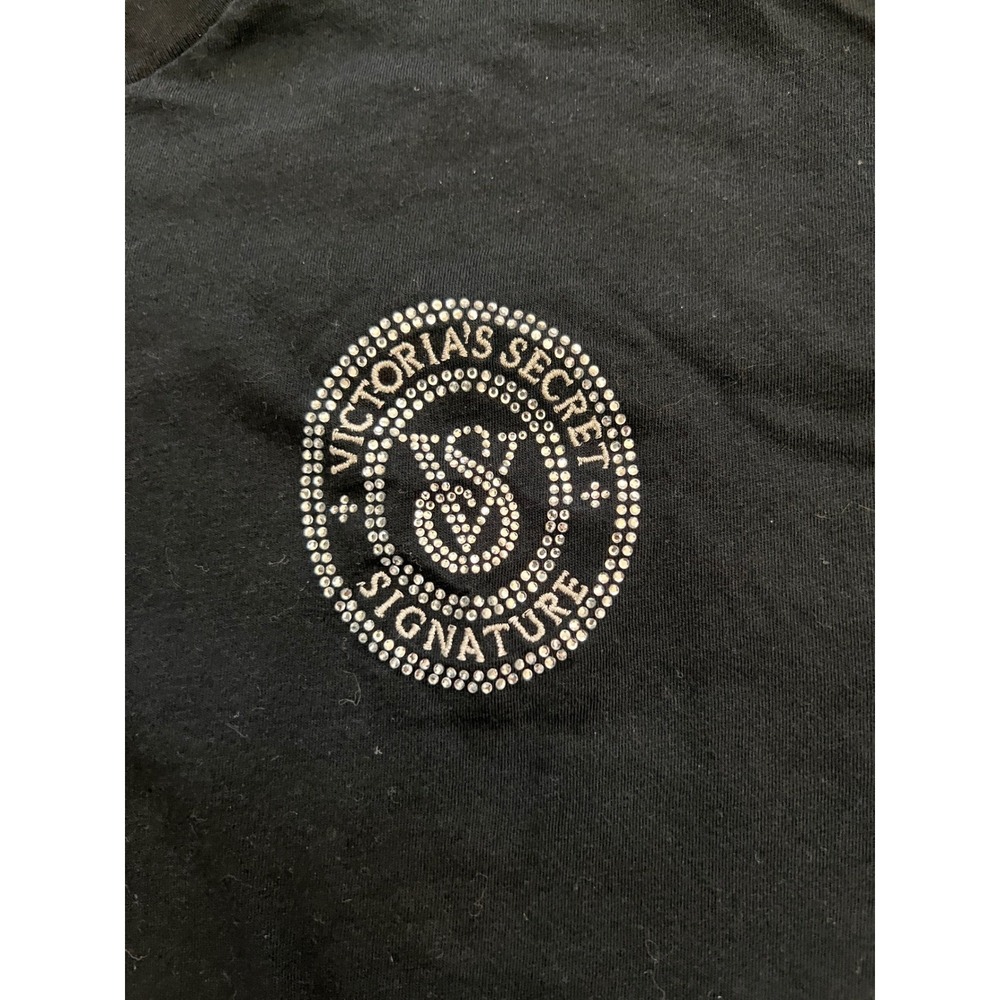 Victoria's Secret Signature Rhinestone Logo Black Long Sleeve Top - Picture 4 of 13